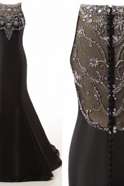 Long Black Beaded Mermaid Prom Dresses Party Evening Gowns 3020408