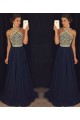 A-Line Beaded Long Navy Chiffon Prom Dresses Party Evening Gowns 3020410
