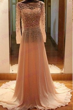 A-Line Long Sleeves Beaded Backless Prom Dresses Party Evening Gowns 3020411
