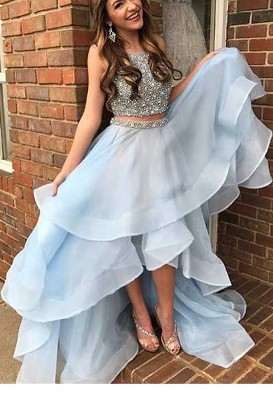Two Pieces High Low Beaded Prom Dresses Party Evening Gowns 3020413