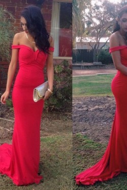 Long Red Mermaid Off-the-Shoulder Prom Dresses Party Evening Gowns 3020418