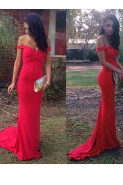 Long Red Mermaid Off-the-Shoulder Prom Dresses Party Evening Gowns 3020418