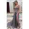 Sexy Beaded Two Pieces V-Neck Silver Prom Dresses Party Evening Gowns with Slit 3020421