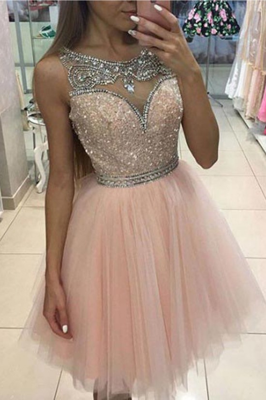 Beaded Short/Mini Tulle Homecoming Cocktail Prom Dresses 3020422