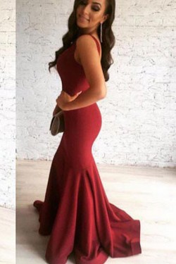 Mermaid V-Neck Burgundy Long Prom Dresses Party Evening Gowns 3020424