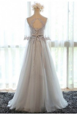 A-Line Illusion Neckline 3/4 Length Sleeves Prom Dresses Party Evening Gowns 3020425