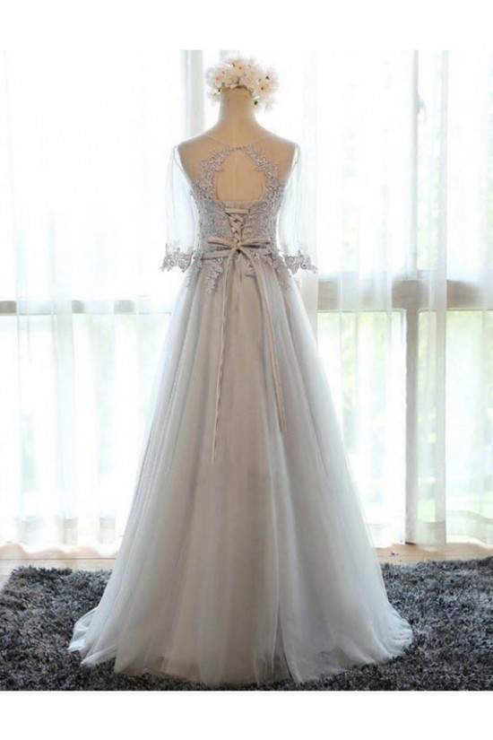 A-Line Illusion Neckline 3/4 Length Sleeves Prom Dresses Party Evening Gowns 3020425