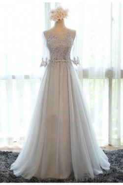 A-Line Illusion Neckline 3/4 Length Sleeves Prom Dresses Party Evening Gowns 3020425