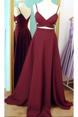 Long Burgundy Spaghetti Straps Prom Dresses Party Evening Gowns 3020427