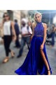 Sexy Beaded Blue Long Prom Dresses Party Evening Gowns with Slit 3020432