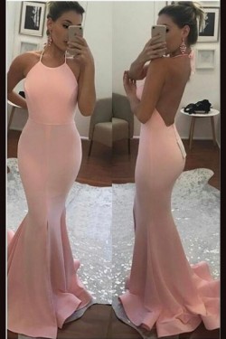 Mermaid Halter Long Pink Prom Dresses Party Evening Gowns 3020434
