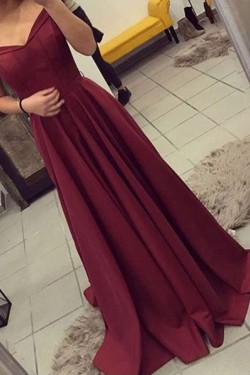 A-Line Off-the-Shoulder Long Burgundy Prom Dresses Party Evening Gowns 3020435