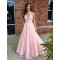 A-Line Long Pink Lace V-Neck Prom Dresses Party Evening Gowns 3020437