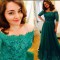 Long Green Lace Off-the-Shoulder Prom Dresses Party Evening Gowns 3020438