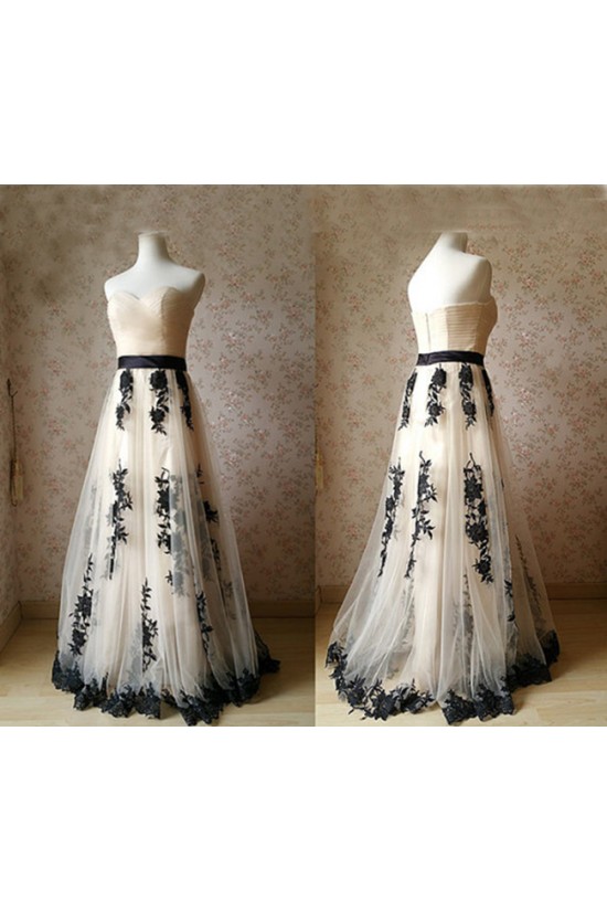 A-Line Sweetheart Lace Tulle Long Prom Dresses Party Evening Gowns 3020441