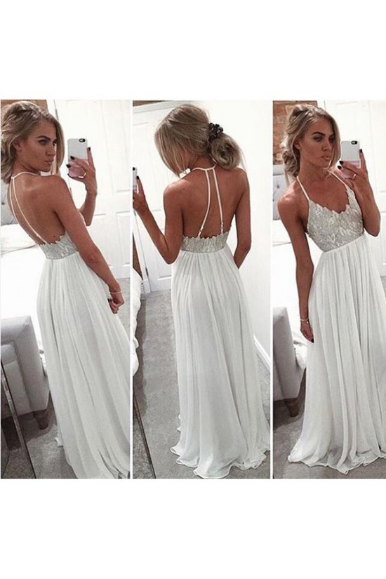 Long White Spaghetti Straps Chiffon Prom Dresses Party Evening Gowns 3020443