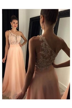 A-Line One-Shoulder Beaded Lace Chiffon Prom Dresses Party Evening Gowns 3020444