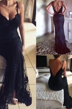 Long Spaghetti Straps Lace Prom Dresses Party Evening Gowns 3020450