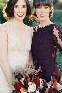 3/4 Length Sleeves Mermaid Long Purple Lace Prom Dresses Party Evening Gowns 3020464