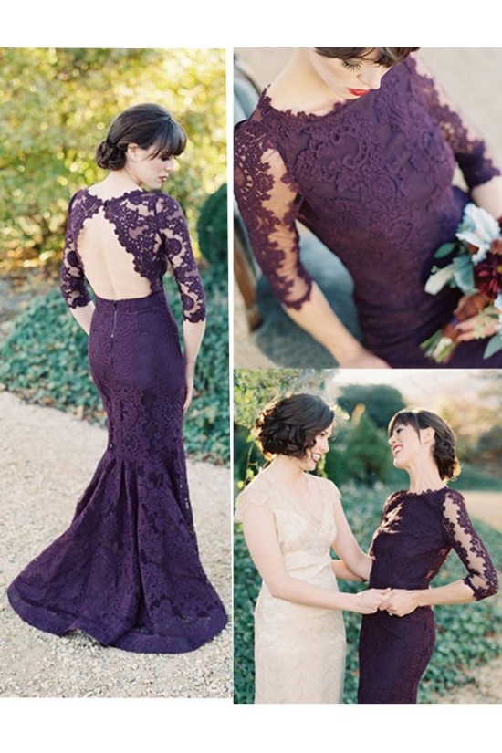 3/4 Length Sleeves Mermaid Long Purple Lace Prom Dresses Party Evening Gowns 3020464 3/4 Length Sleeves Mermaid Long Purple Lace Prom Dresses Party Evening Gowns 3020464