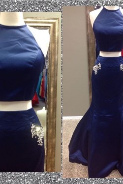 Mermaid Two Pieces Long Blue Prom Dresses Party Evening Gowns 3020467