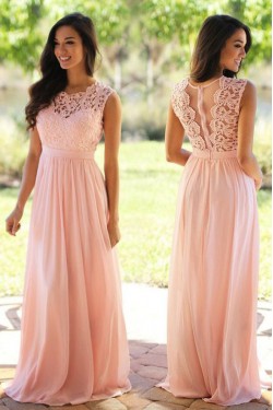 Long Pink Lace Chiffon Prom Dresses Party Evening Gowns 3020470