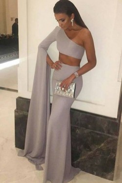Two Pieces One Sleeve Mermaid Long Prom Dresses Party Evening Gowns 3020480