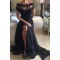 Long Black Illusion Neckline Lace Chiffon Prom Dresses Party Evening Gowns 3020481