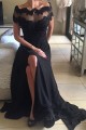 Long Black Illusion Neckline Lace Chiffon Prom Dresses Party Evening Gowns 3020481