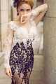 Sexy Mermaid Long Sleeves Black White Lace Prom Dresses Party Evening Gowns 3020484