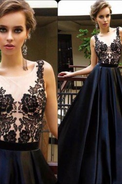 A-Line Long Black Lace Prom Dresses Party Evening Gowns 3020487