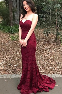 Long Mermaid Lace Burgundy Prom Dresses Party Evening Gowns 3020488