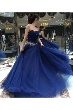 Long Blue Beaded Prom Dresses Party Evening Gowns 3020489