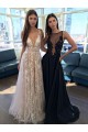 Sexy Low V-Neck Lace Tulle Long Prom Dresses Left Picture 3020493