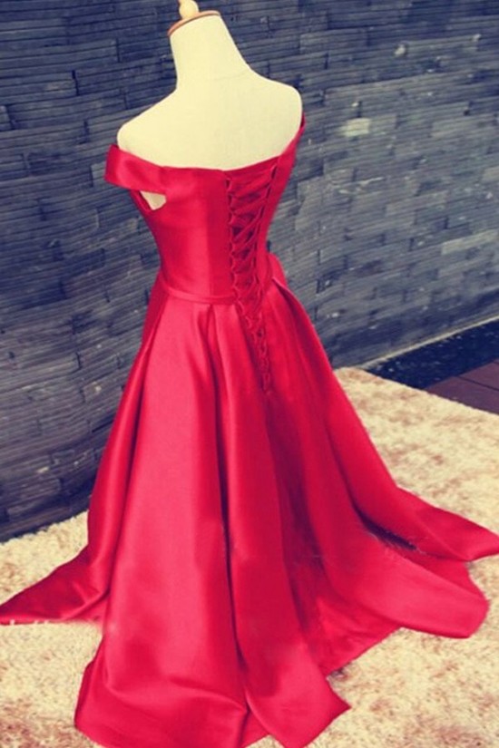 Long Red Off-the-Shoulder Prom Dresses Party Evening Gowns 3020500