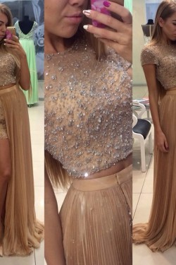 Beaded Two Pieces Long Prom Dresses Party Evening Gowns 3020502