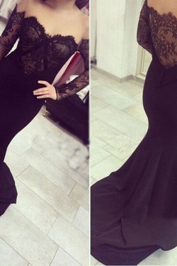 Mermaid Off-the-Shoulder Lace Long Sleeves Prom Dresses Party Evening Gowns 3020505
