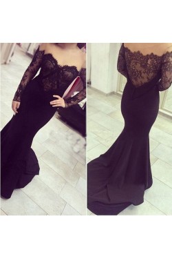 Mermaid Off-the-Shoulder Lace Long Sleeves Prom Dresses Party Evening Gowns 3020505
