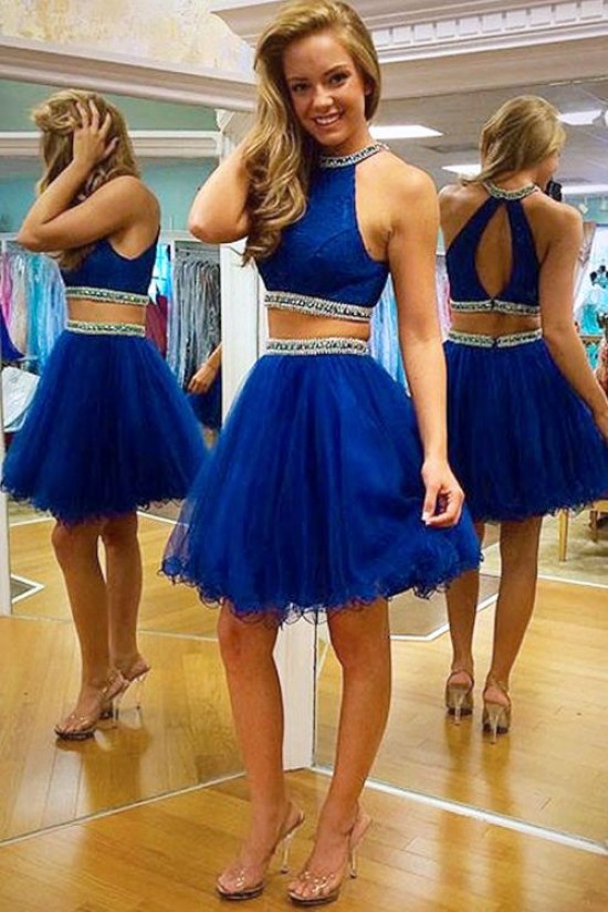 Two Pieces Beaded Tulle Short Homecoming Cocktail Prom Dresses 3020506
