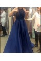 A-Line Beaded Halter Long Blue Prom Dresses Party Evening Gowns 3020507