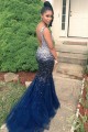 Mermaid Beaded Long Blue Prom Dresses Party Evening Gowns 3020513