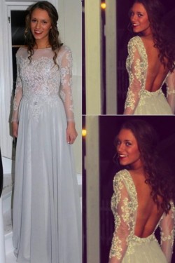 Long Sleeves Beaded Lace Backless Prom Dresses Party Evening Gowns 3020516