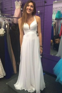 Long White Chiffon Prom Dresses Party Evening Gowns 3020517