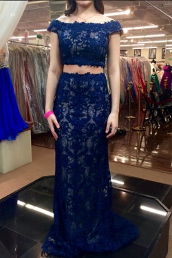 Two Pieces Off-the-Shoulder Lace Prom Dresses Party Evening Gowns 3020518