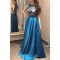 A-Line Jewel Neckline Lace Satin Long Prom Dresses Party Evening Gowns 3020520