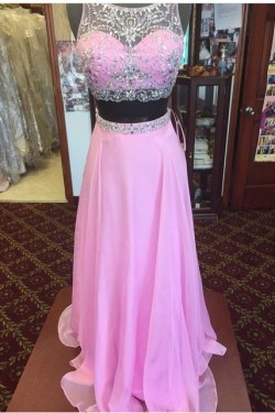 Long Pink Beaded Chiffon Prom Dresses Party Evening Gowns 3020522