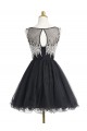 Short/Mini Illusion Neckline Beaded Black Homecoming Cocktail Prom Dresses 3020523