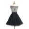 Short/Mini Illusion Neckline Beaded Black Homecoming Cocktail Prom Dresses 3020523