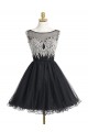 Short/Mini Illusion Neckline Beaded Black Homecoming Cocktail Prom Dresses 3020523