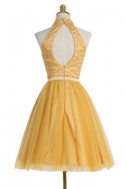Short Yellow Homecoming Cocktail Prom Dresses 3020524